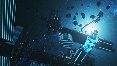 an artist's rendering of a space station in the sky