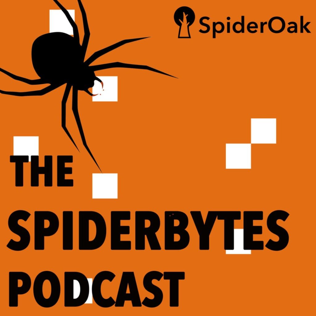 the spiderbytes podcast logo on an orange background