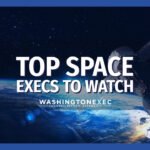 a space station with the words top space execs to watch