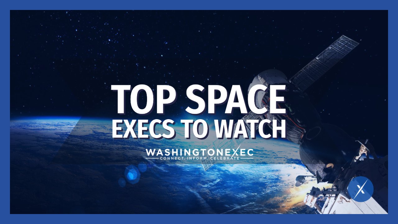 a space station with the words top space execs to watch