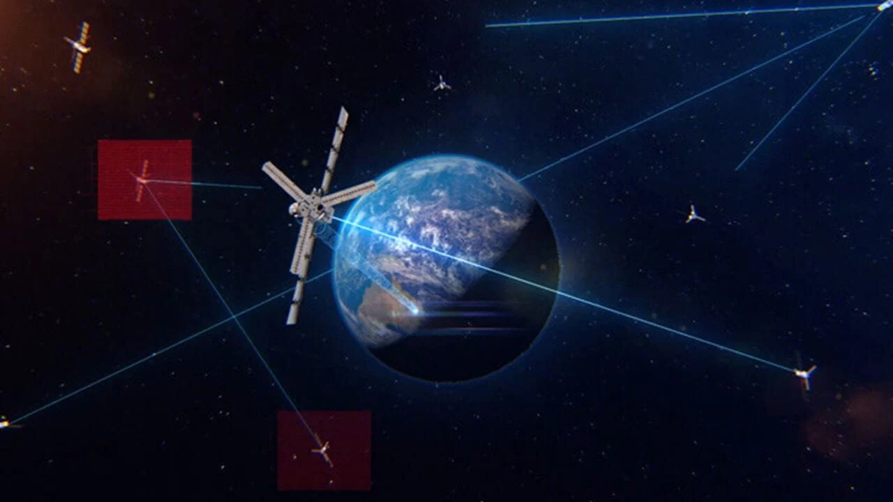 an artist's rendering of a satellite system in space