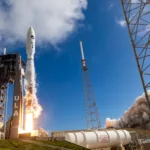 a rocket is launching into the sky